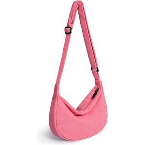 Women Corduroy Pink Imported Polyester Crossbody Lightweight Crescent Sling Bag
